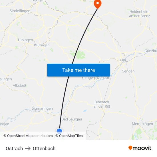 Ostrach to Ottenbach map