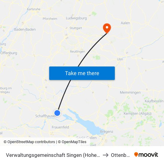 Verwaltungsgemeinschaft Singen (Hohentwiel) to Ottenbach map