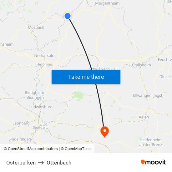 Osterburken to Ottenbach map