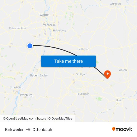 Birkweiler to Ottenbach map