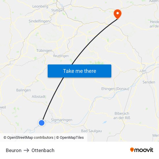 Beuron to Ottenbach map
