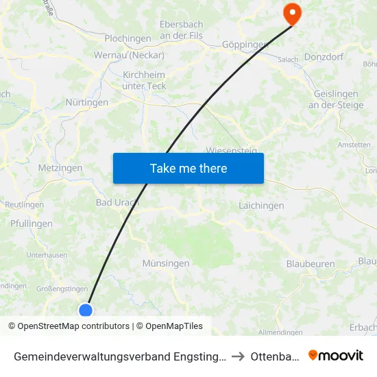 Gemeindeverwaltungsverband Engstingen to Ottenbach map