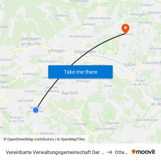 Vereinbarte Verwaltungsgemeinschaft Der Stadt Weilheim An Der Teck to Ottenbach map