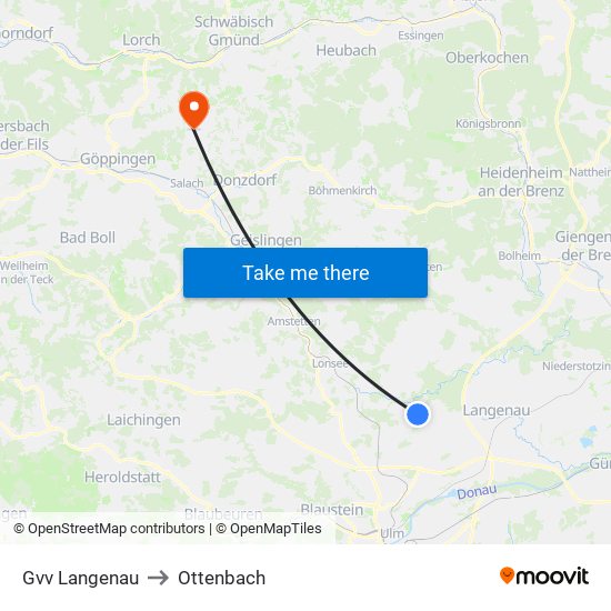 Gvv Langenau to Ottenbach map