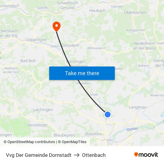 Vvg Der Gemeinde Dornstadt to Ottenbach map