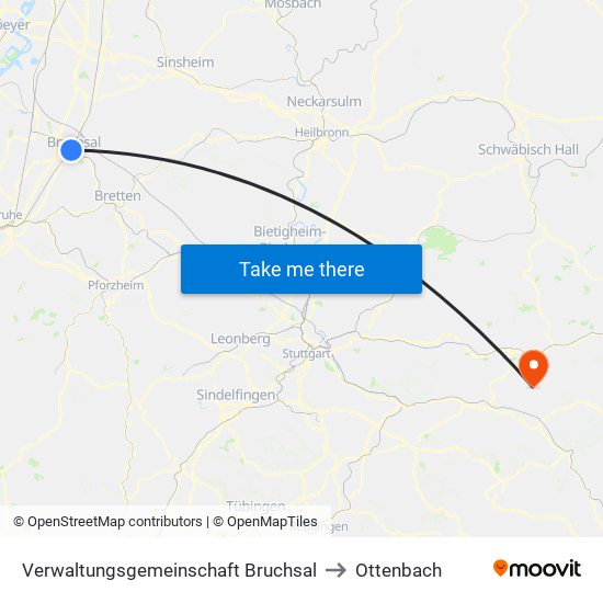 Verwaltungsgemeinschaft Bruchsal to Ottenbach map