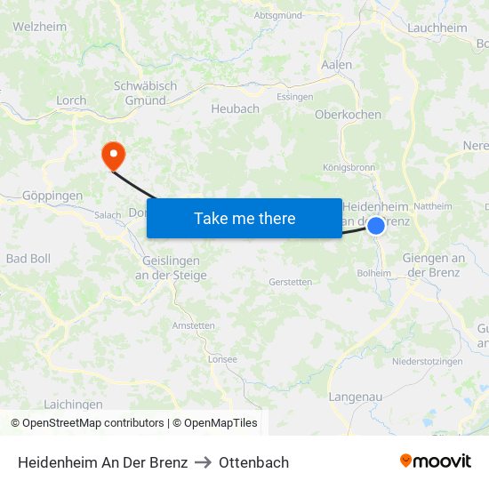 Heidenheim An Der Brenz to Ottenbach map