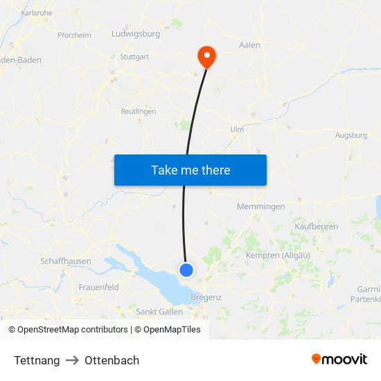 Tettnang to Ottenbach map