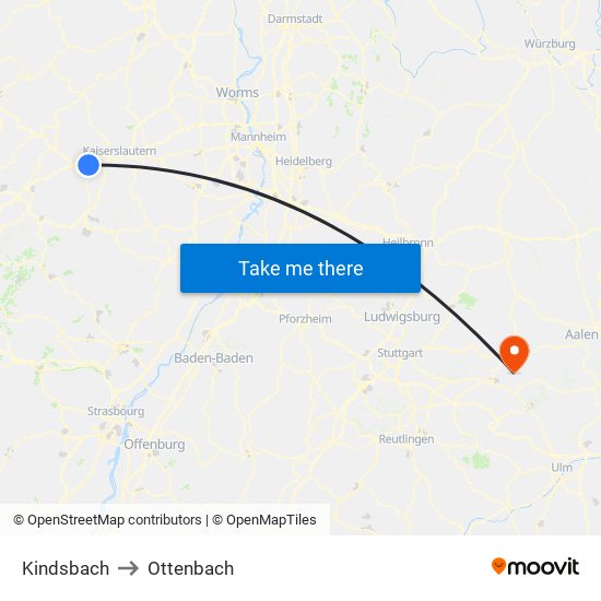 Kindsbach to Ottenbach map