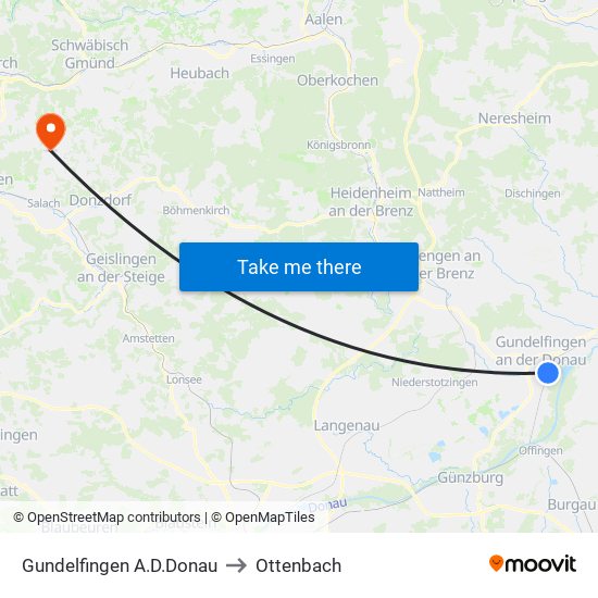 Gundelfingen A.D.Donau to Ottenbach map