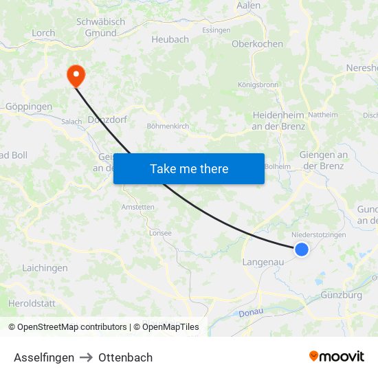Asselfingen to Ottenbach map