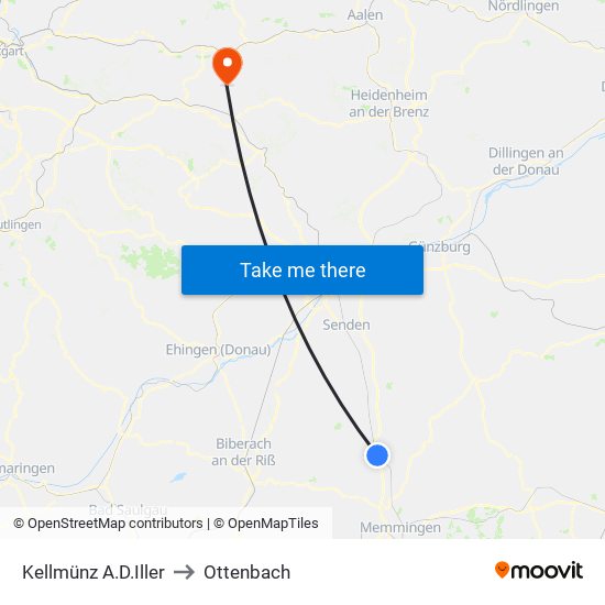 Kellmünz A.D.Iller to Ottenbach map