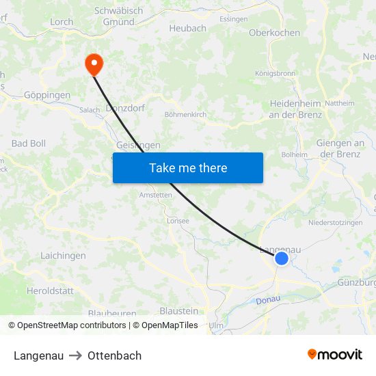 Langenau to Ottenbach map