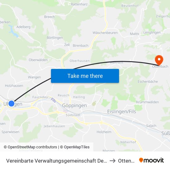Vereinbarte Verwaltungsgemeinschaft Der Stadt Uhingen to Ottenbach map