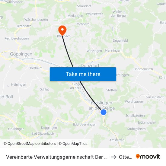 Vereinbarte Verwaltungsgemeinschaft Der Stadt Geislingen An Der Steige to Ottenbach map
