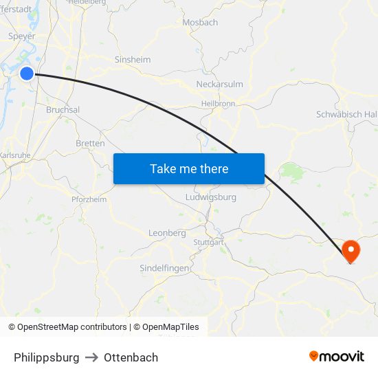 Philippsburg to Ottenbach map