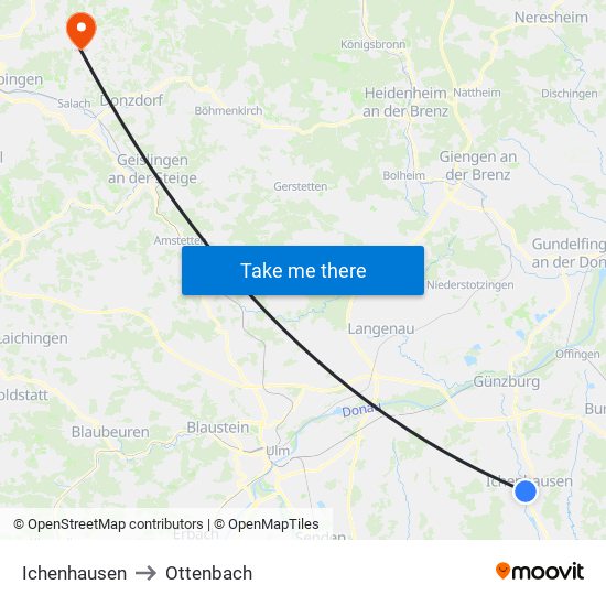Ichenhausen to Ottenbach map