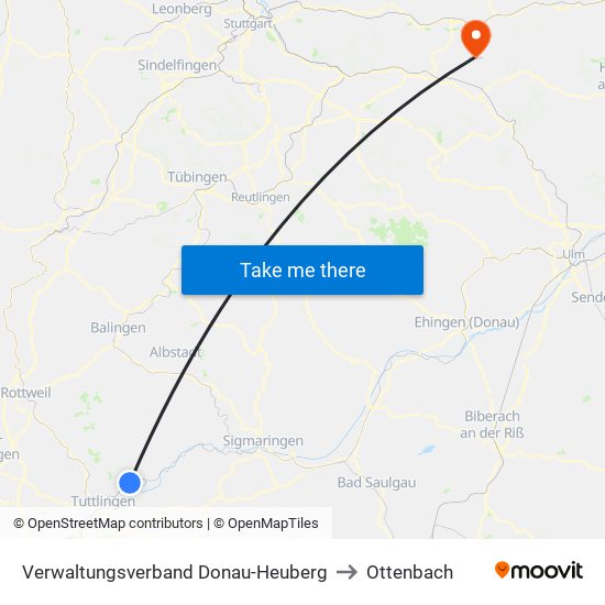 Verwaltungsverband Donau-Heuberg to Ottenbach map