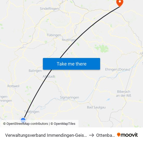 Verwaltungsverband Immendingen-Geisingen to Ottenbach map