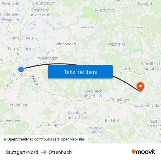 Stuttgart-Nord to Ottenbach map