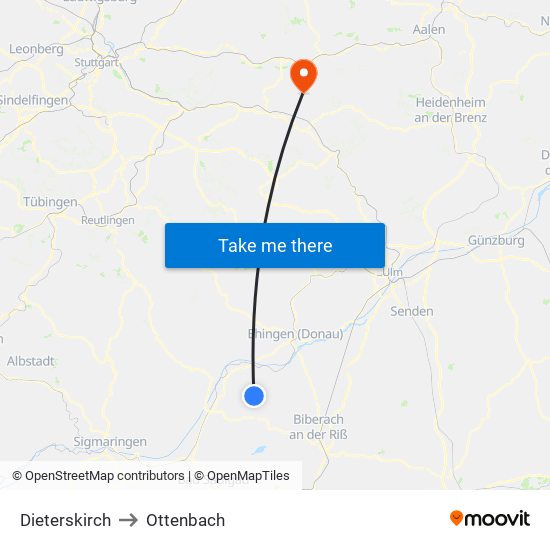 Dieterskirch to Ottenbach map