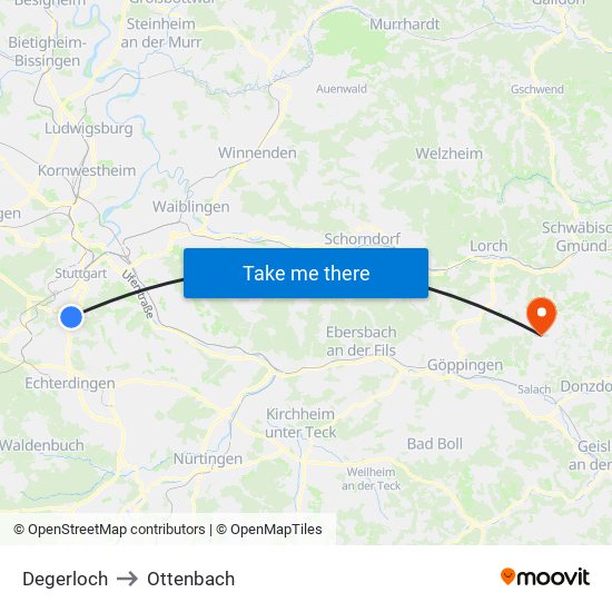 Degerloch to Ottenbach map