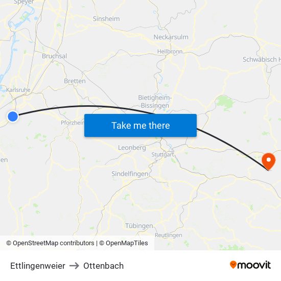 Ettlingenweier to Ottenbach map