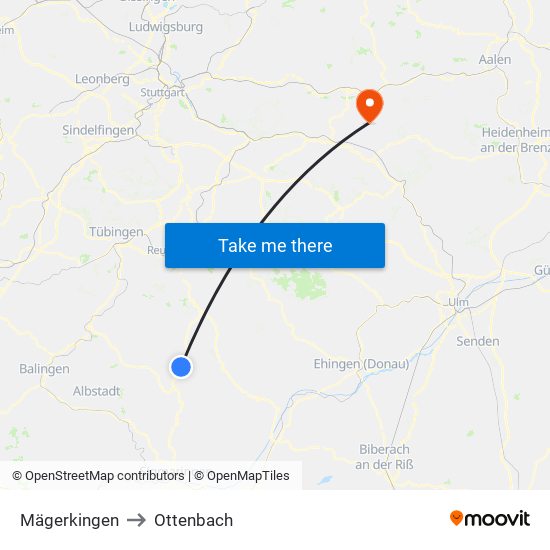 Mägerkingen to Ottenbach map