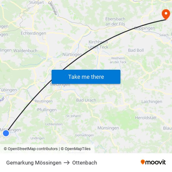 Gemarkung Mössingen to Ottenbach map