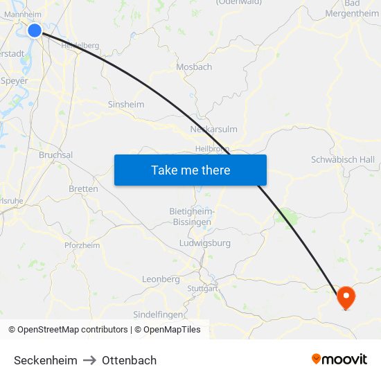 Seckenheim to Ottenbach map