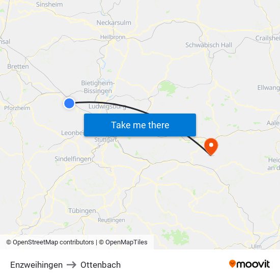 Enzweihingen to Ottenbach map