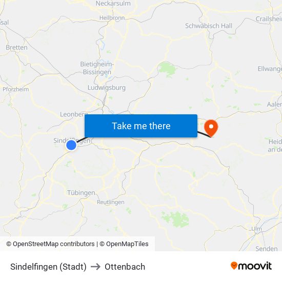Sindelfingen (Stadt) to Ottenbach map