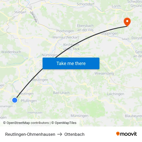 Reutlingen-Ohmenhausen to Ottenbach map