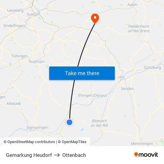 Gemarkung Heudorf to Ottenbach map