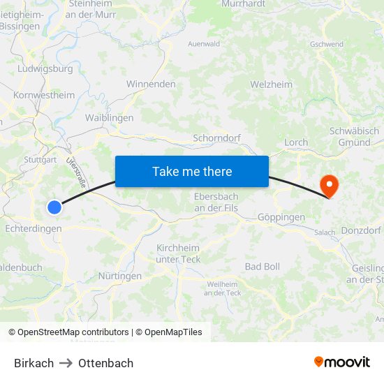 Birkach to Ottenbach map