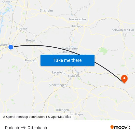 Durlach to Ottenbach map