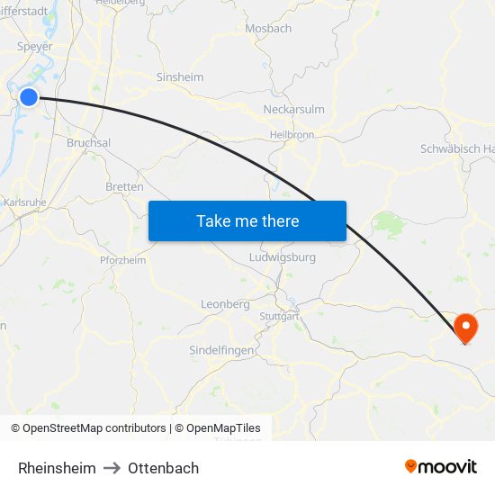 Rheinsheim to Ottenbach map