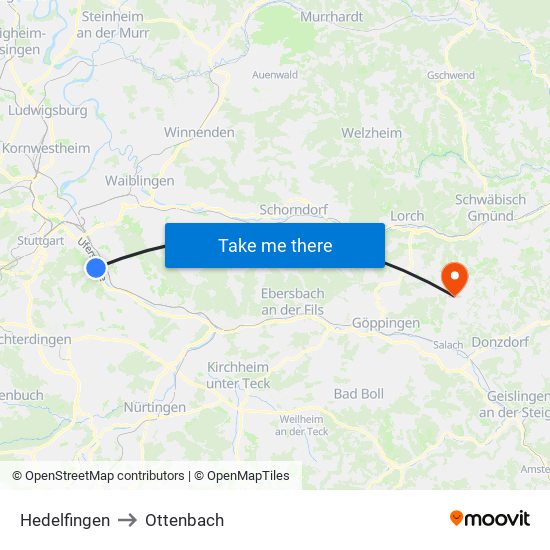 Hedelfingen to Ottenbach map