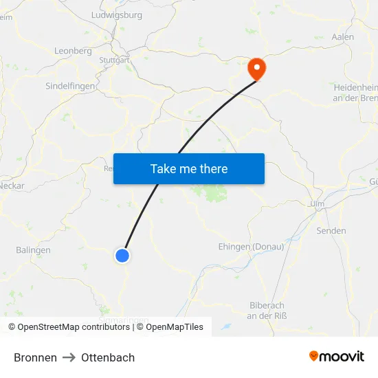 Bronnen to Ottenbach map