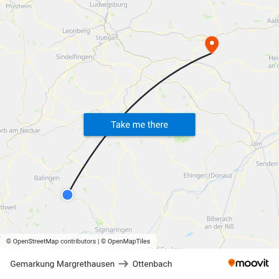 Gemarkung Margrethausen to Ottenbach map