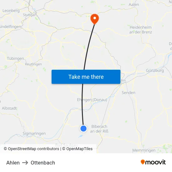 Ahlen to Ottenbach map