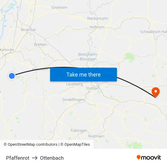 Pfaffenrot to Ottenbach map