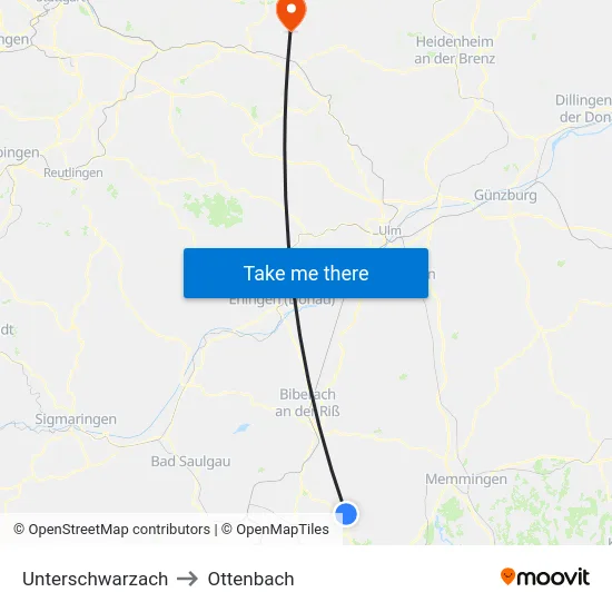 Unterschwarzach to Ottenbach map