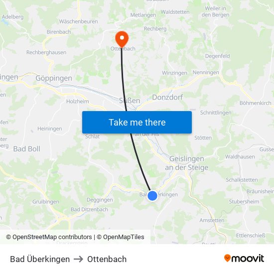 Bad Überkingen to Ottenbach map