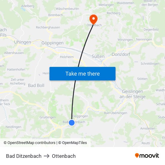 Bad Ditzenbach to Ottenbach map