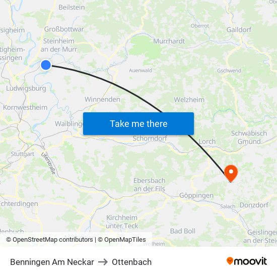 Benningen Am Neckar to Ottenbach map