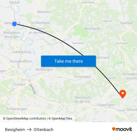 Besigheim to Ottenbach map