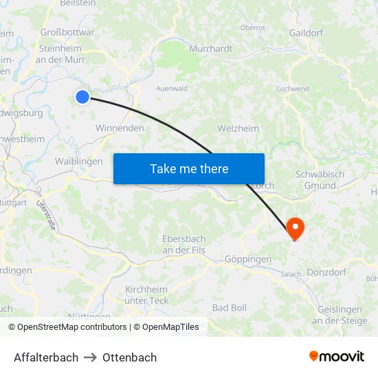 Affalterbach to Ottenbach map