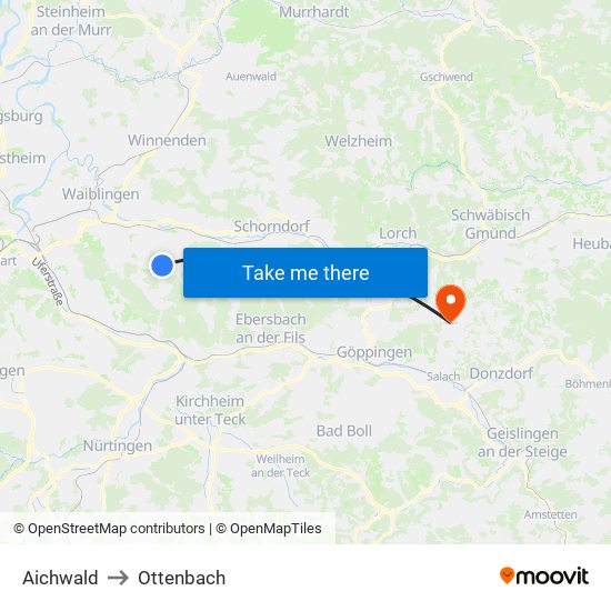 Aichwald to Ottenbach map