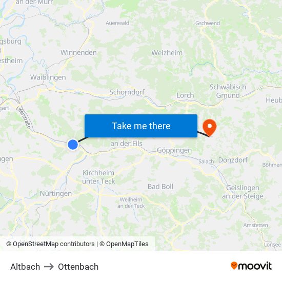 Altbach to Ottenbach map